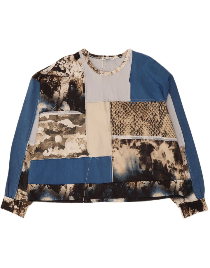 Zara Womens Crop Graphic Top Manga Longa Reino Unido 14 Médio Multicolorido