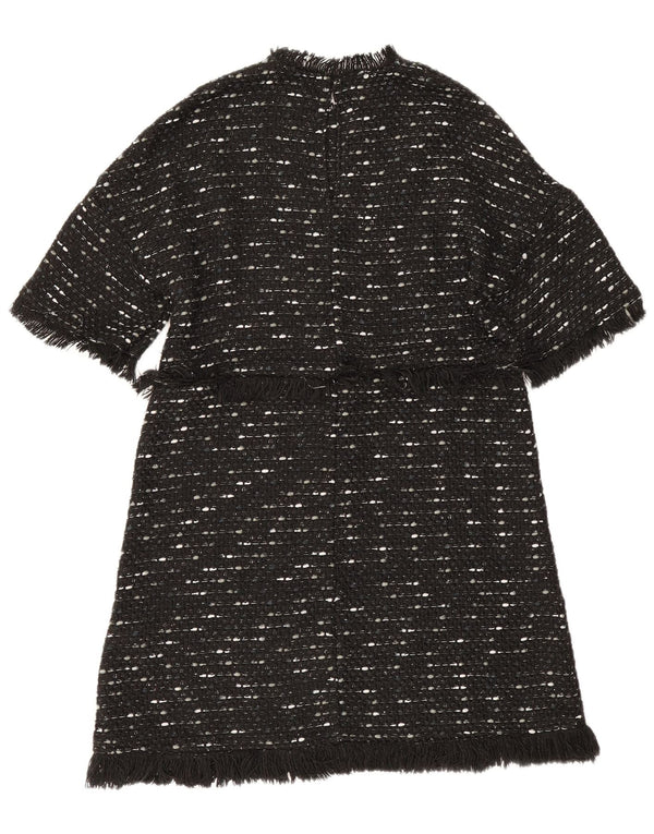 Vestido feminino Zara A-Line UK 12 poliéster manchado preto médio