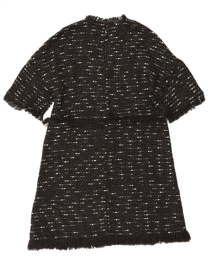 Vestido feminino Zara A-Line UK 12 poliéster manchado preto médio