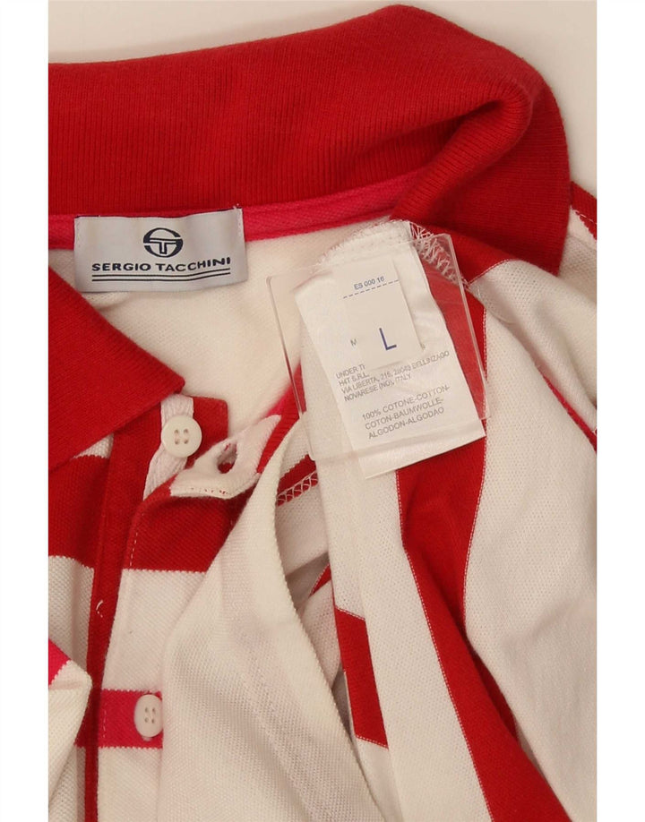 Camisa pólo masculina Sergio Tacchini grande algodão listrado vermelho