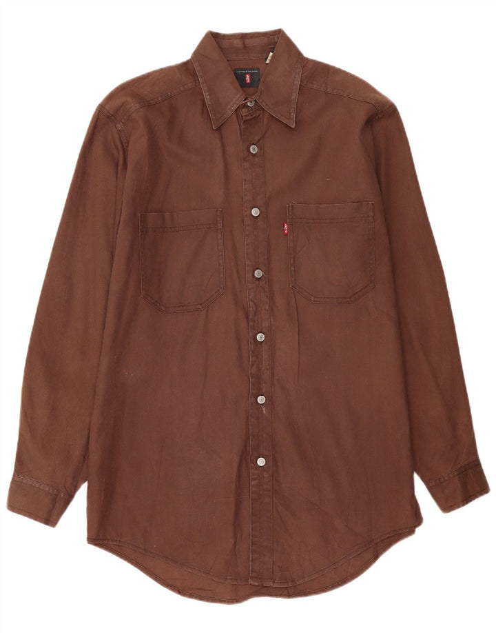 Camisa alta masculina Levi's pequena de algodão marrom