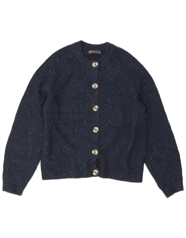 Suéter cardigã feminino Marks & Spencer Reino Unido 14 médio azul marinho manchado