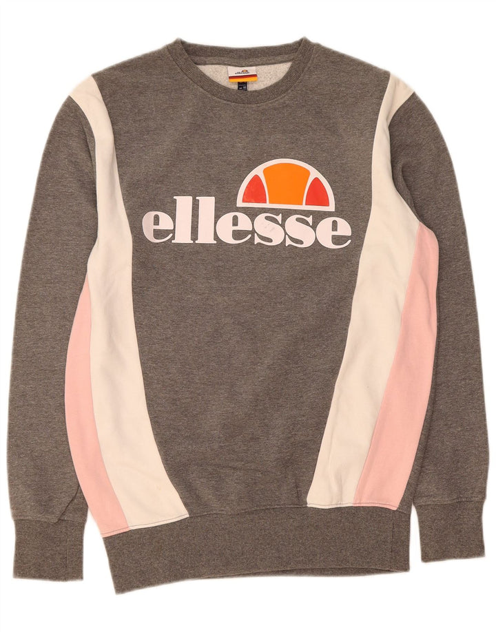 ELLESSE Suéter feminino oversized UK 10 pequeno bloco cinza colorido