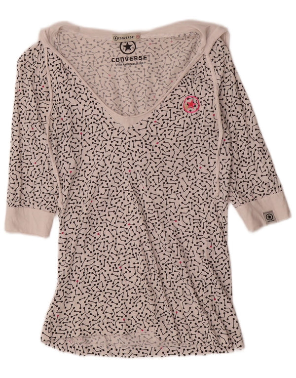 Top feminino Converse com capuz manga 3/4 Reino Unido 10 pequeno algodão geométrico branco