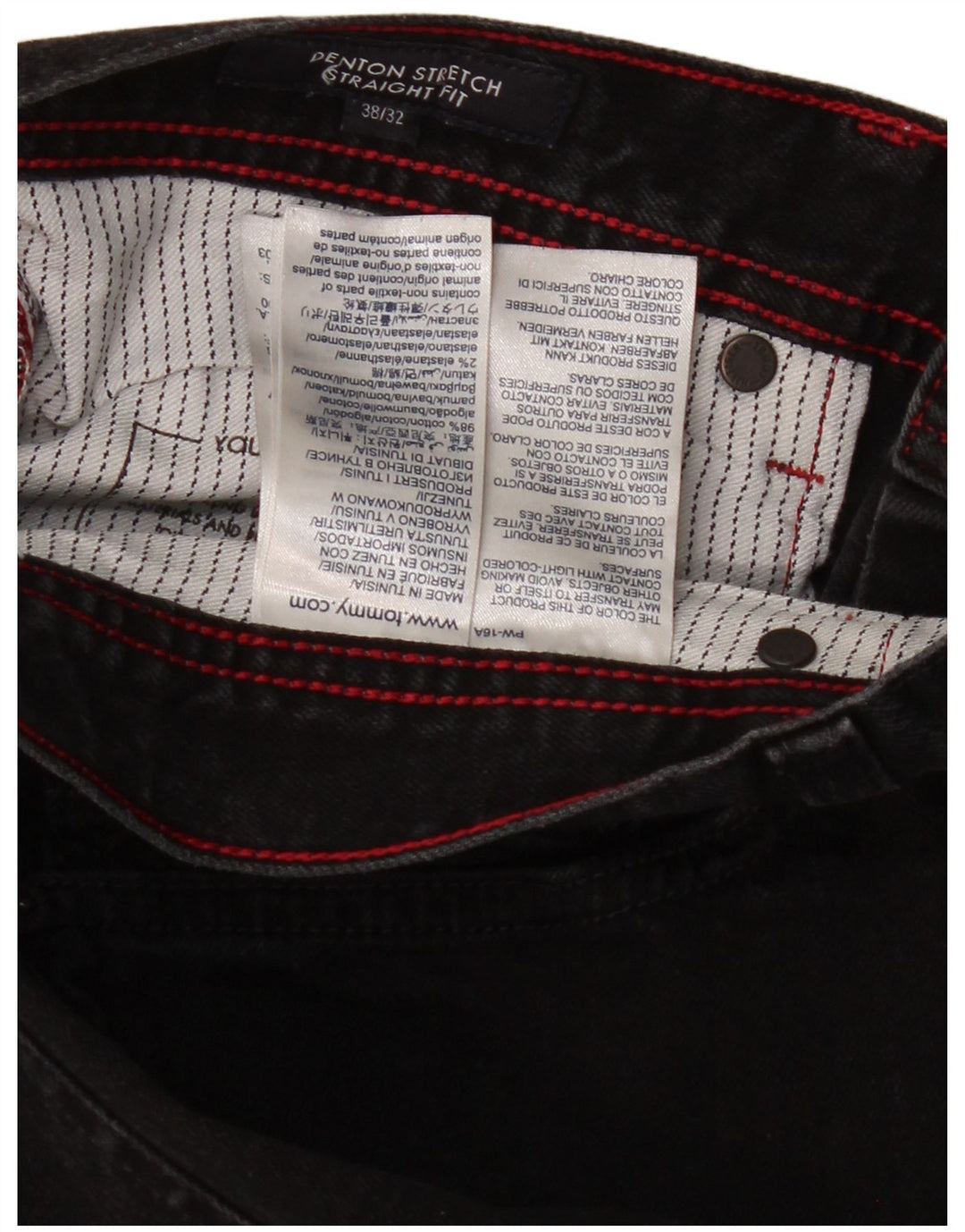 TOMMY HILFIGER Masculino Denton Straight Jeans W38 L23 Algodão Preto