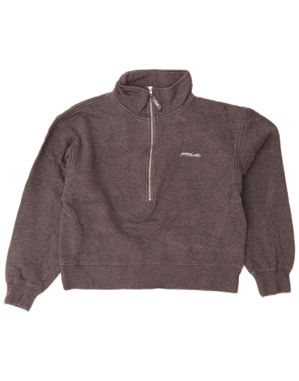 Fila Suéter feminino oversized com gola e zíper, suéter UK 10 pequeno cinza