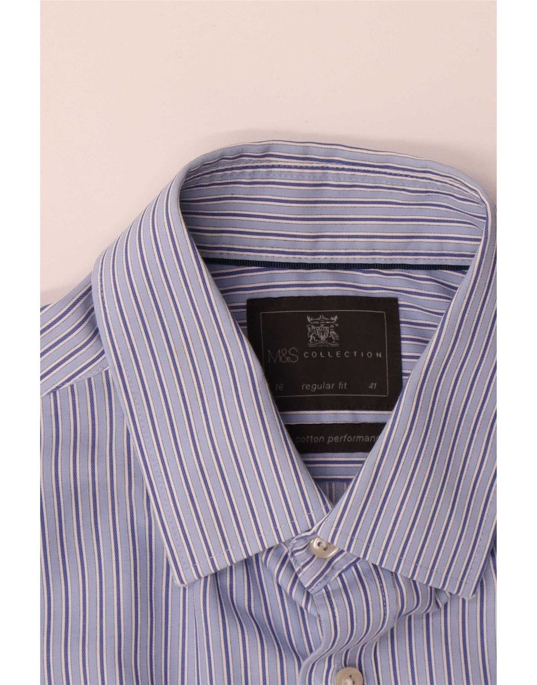 Camisa masculina de manga curta Marks & Spencer tamanho 16 41 grande listra azul
