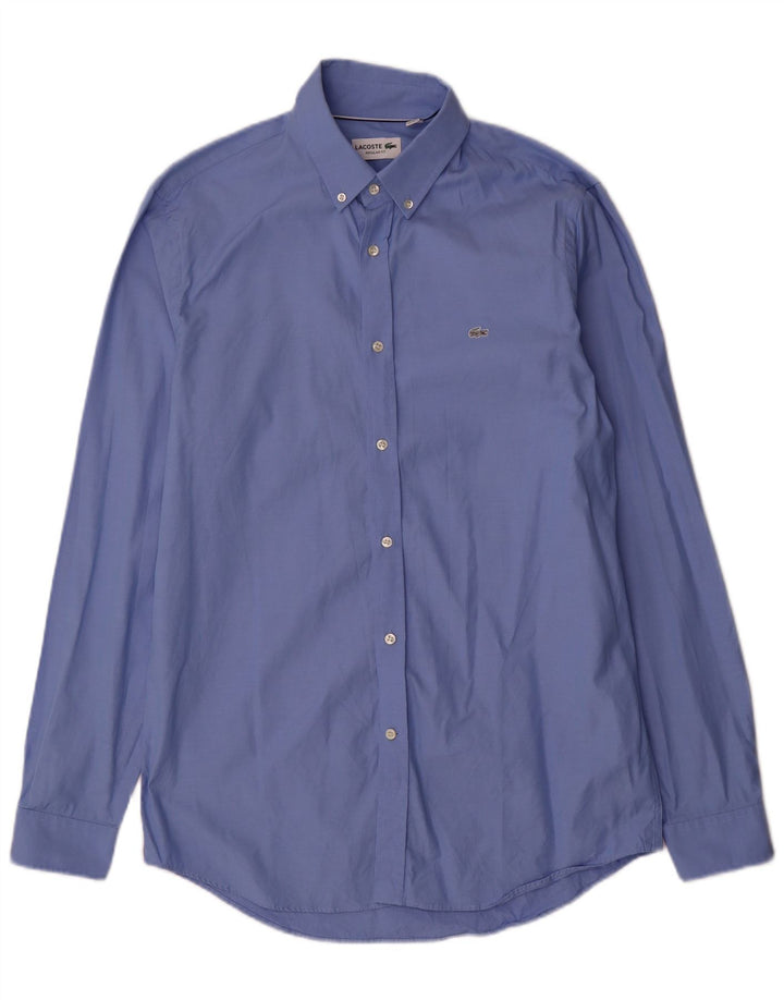 Camisa masculina Lacoste Regular Fit tamanho 40 15 1/2 algodão azul médio