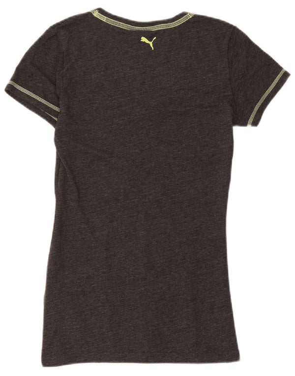 Puma camiseta feminina gráfica top UK 10 pequeno algodão manchado cinza