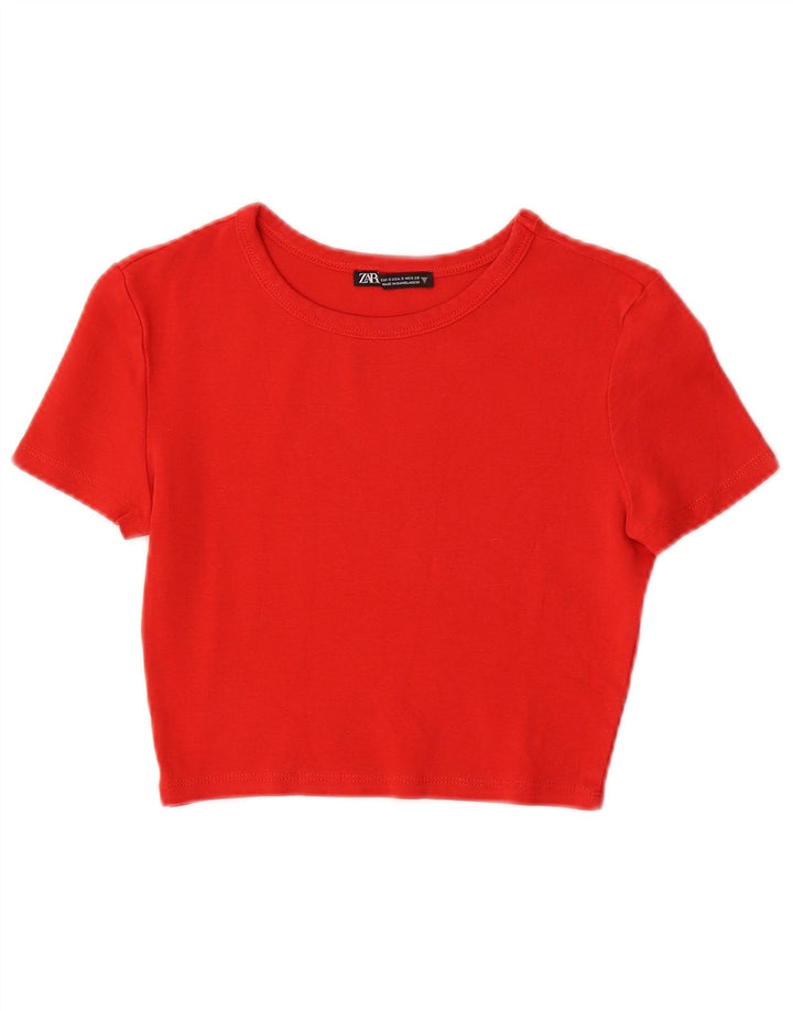 ZARA Camiseta Feminina Crop Top UK 8 Pequeno Vermelho