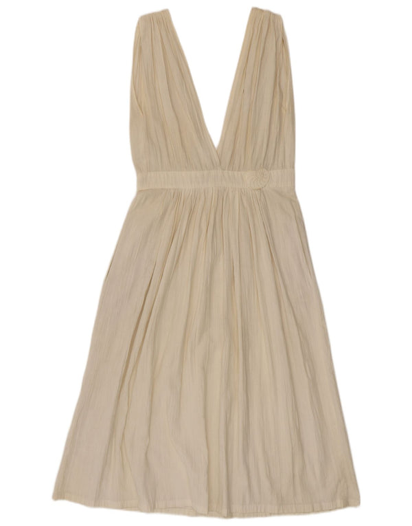 Vestido feminino vintage sem mangas evasê EU 40 médio off white algodão