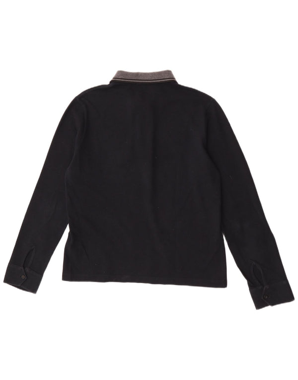 Camisa polo masculina de rugby de manga comprida Fred Perry pequena de algodão preto