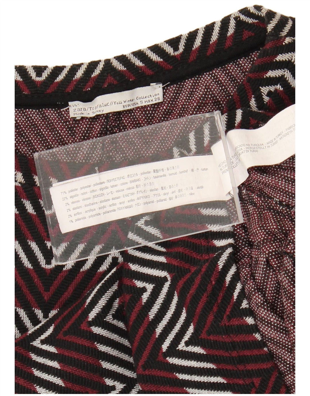 Zara Vestido feminino Trafaluc básico Reino Unido 8 Pequeno Borgonha Chevron Poliéster