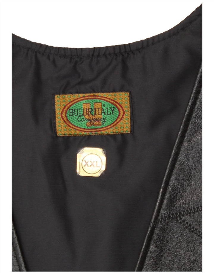 Colete de couro feminino vintage 2XL preto patchwork motociclista