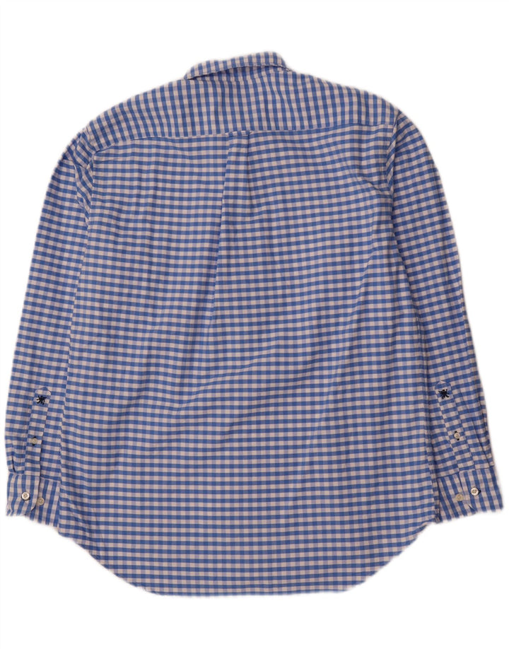 Camisa masculina VINTAGE de ajuste clássico grande algodão guingão azul