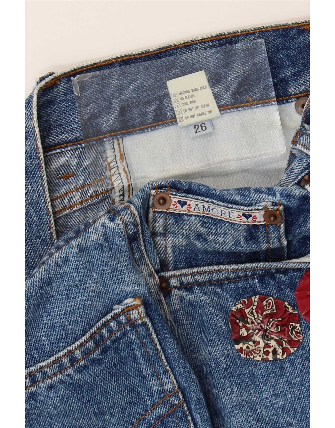 Saia jeans feminina vintage W26 algodão azul pequeno