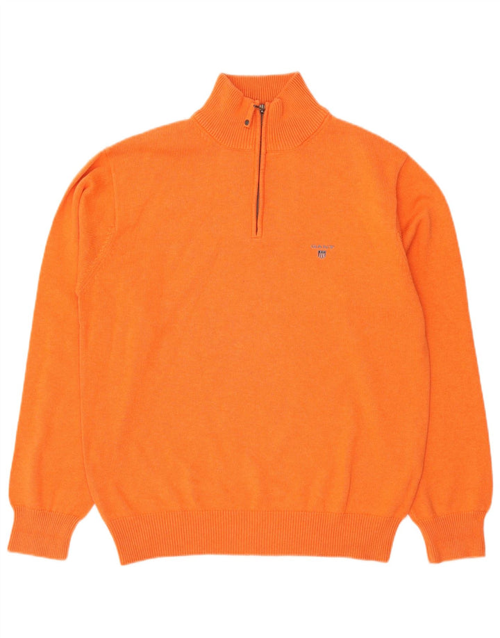 Suéter masculino GANT com zíper e gola alta de algodão laranja médio