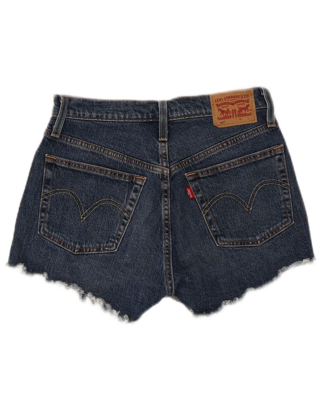 Shorts jeans feminino Levi's 501 desgastado W26 pequeno algodão azul