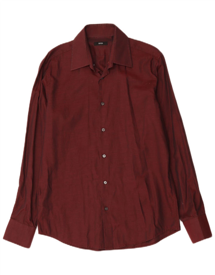 Camisa masculina Hugo Boss tamanho 39 15 1/2 médio algodão borgonha