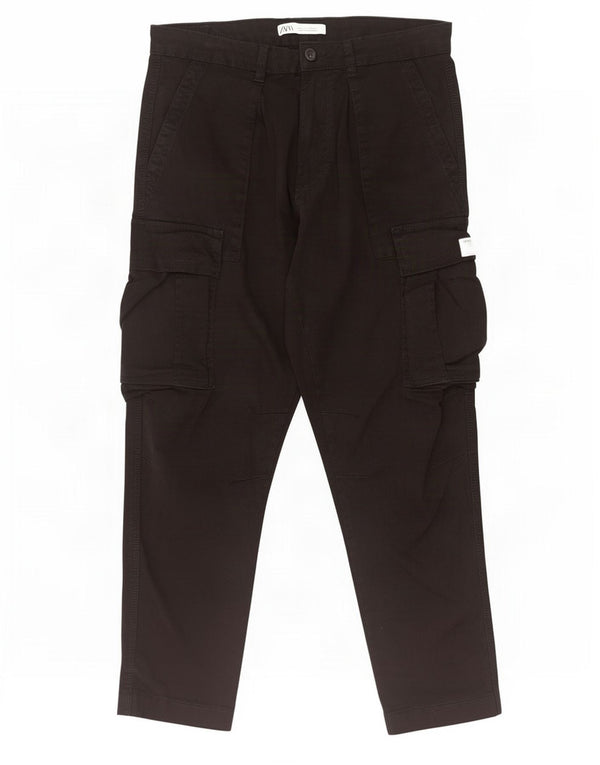 Zara Mens Slim Cargo Calças EU 42 Grande W32 L29 Algodão Preto