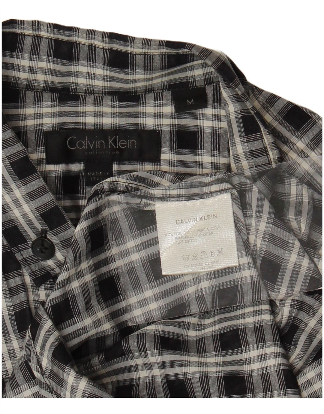 Camisa masculina Calvin Klein de algodão xadrez preto médio