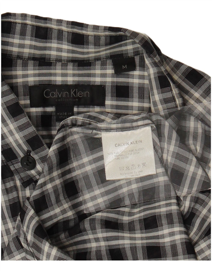 Camisa masculina Calvin Klein de algodão xadrez preto médio