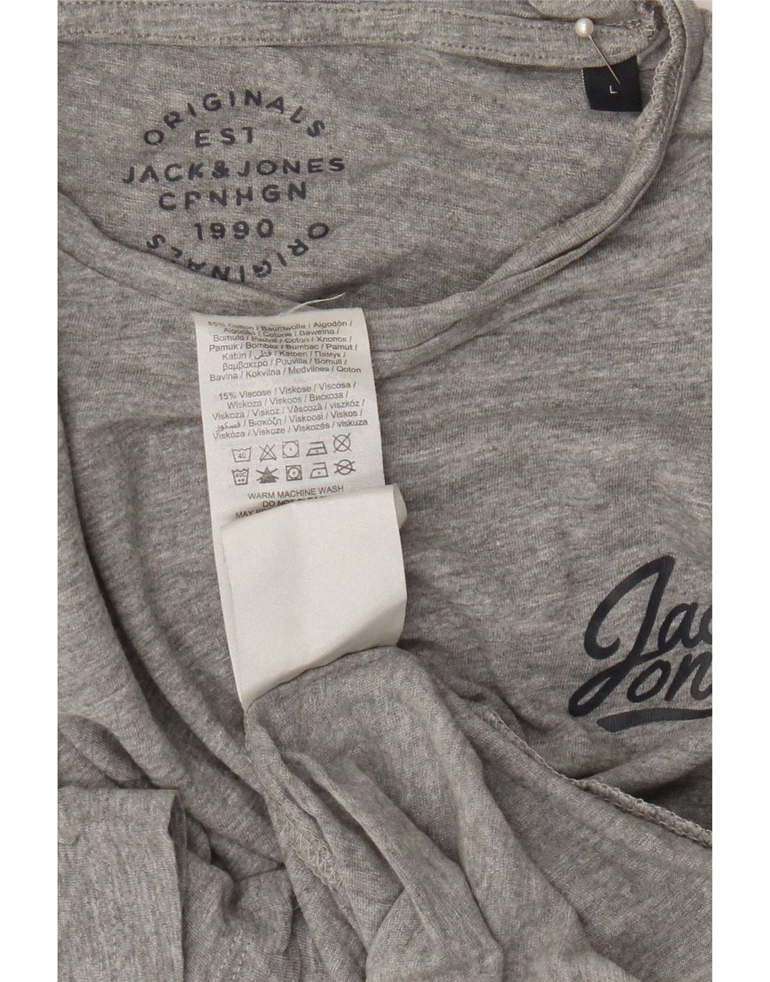 Camiseta gráfica masculina Jack & Jones grande algodão cinza