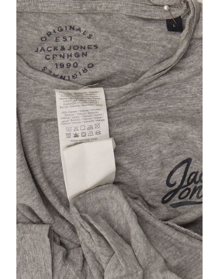 Camiseta gráfica masculina Jack & Jones grande algodão cinza