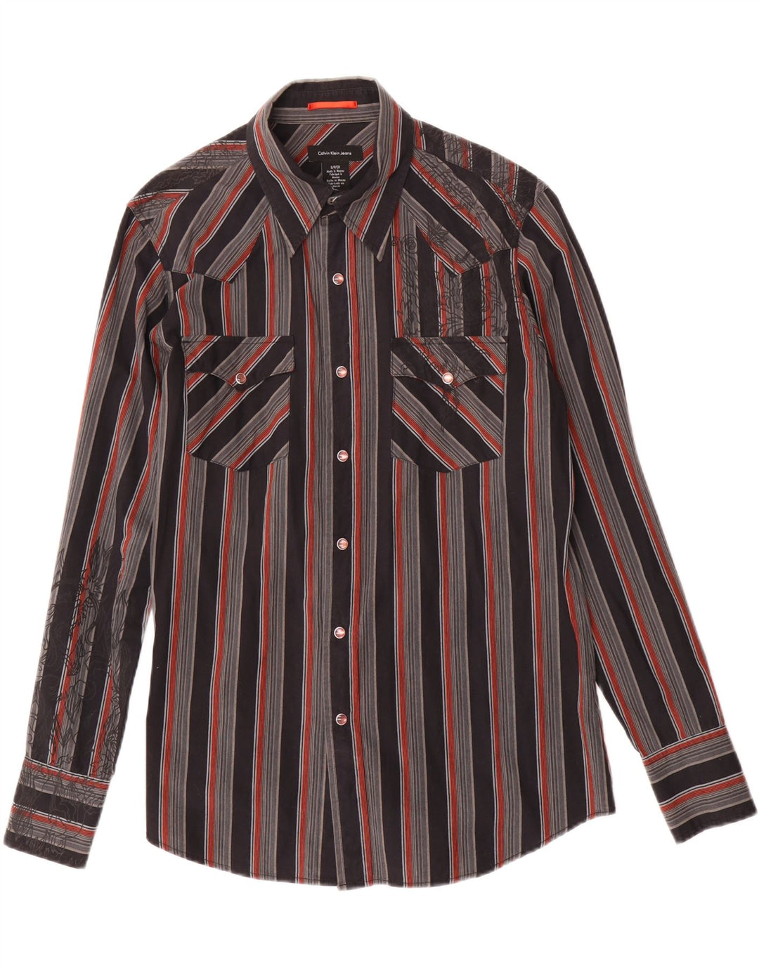 Camisa gráfica masculina CALVIN KLEIN JEANS pequena listrada preta de algodão