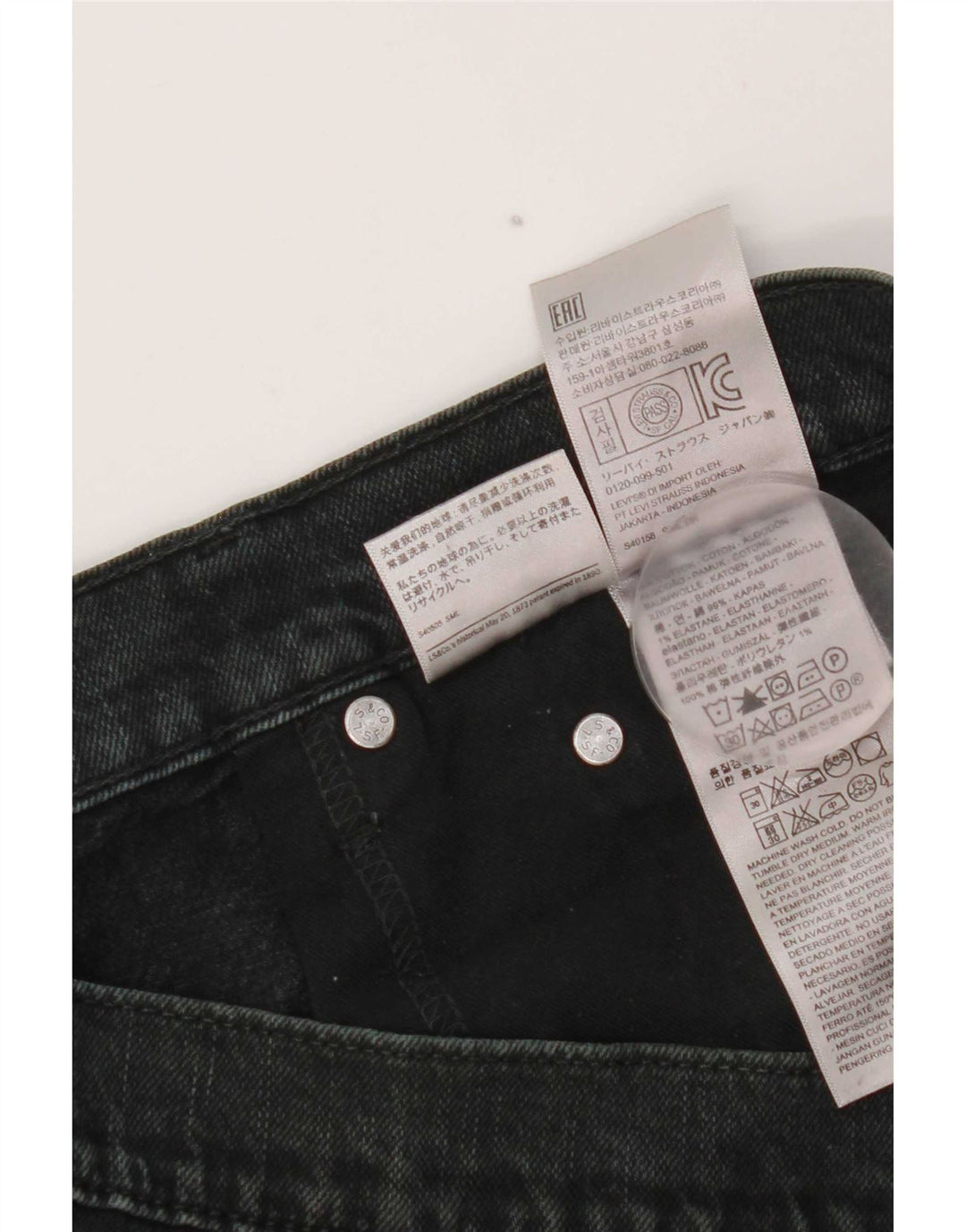 Jeans retos masculinos Levi's W34 L32 algodão preto