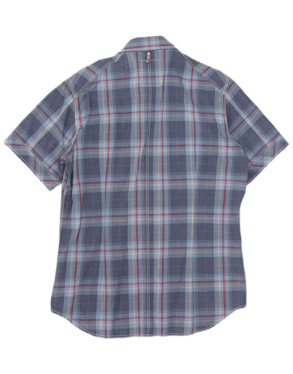 Camisa masculina de manga curta G-Star grande algodão xadrez azul