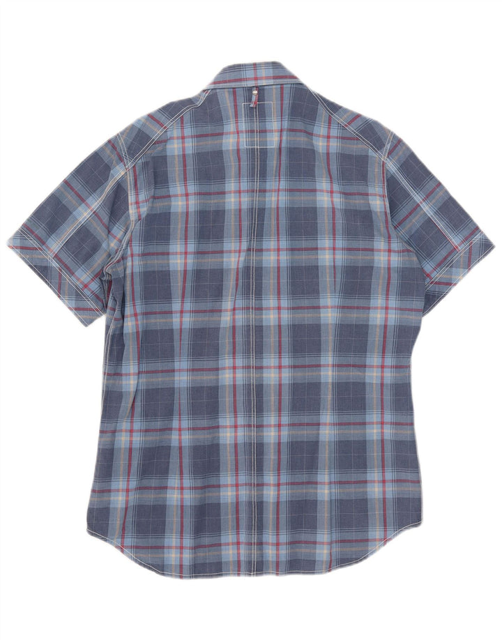 Camisa masculina de manga curta G-Star grande algodão xadrez azul