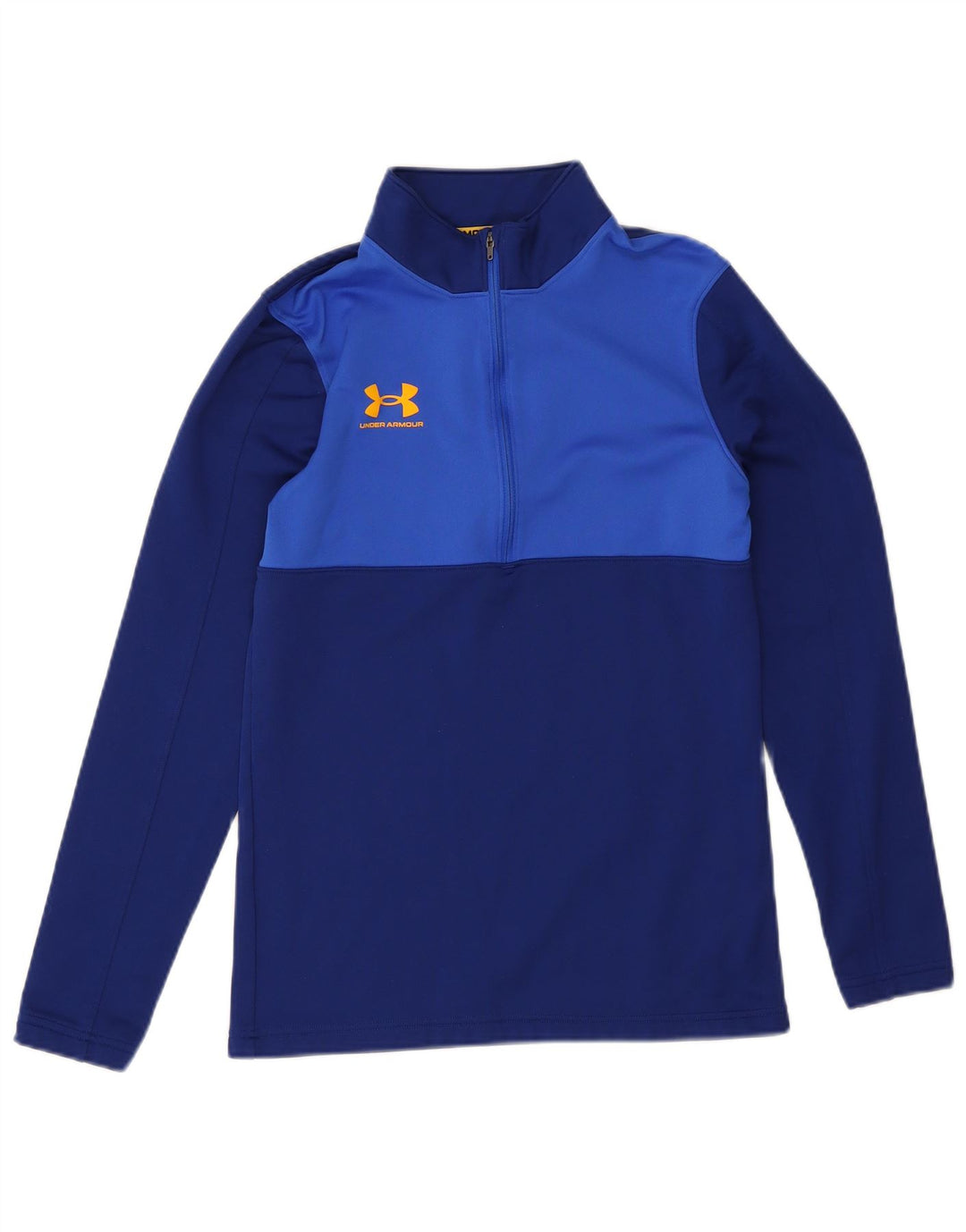 Under Armour Mens Zip Neck Top Manga Longa Pequeno Colorblock Azul Marinho