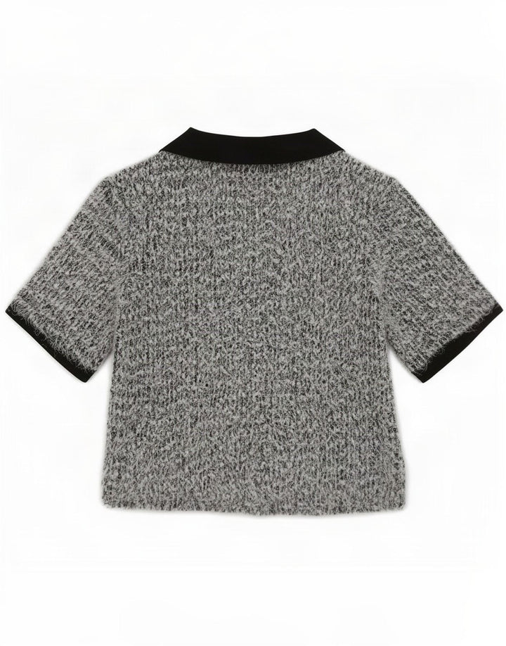 Camisa polo feminina Zara UK 10 poliéster manchado cinza pequeno