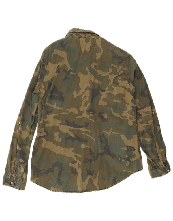 Camisa jeans militar feminina Zara Reino Unido 14 grande camuflagem verde