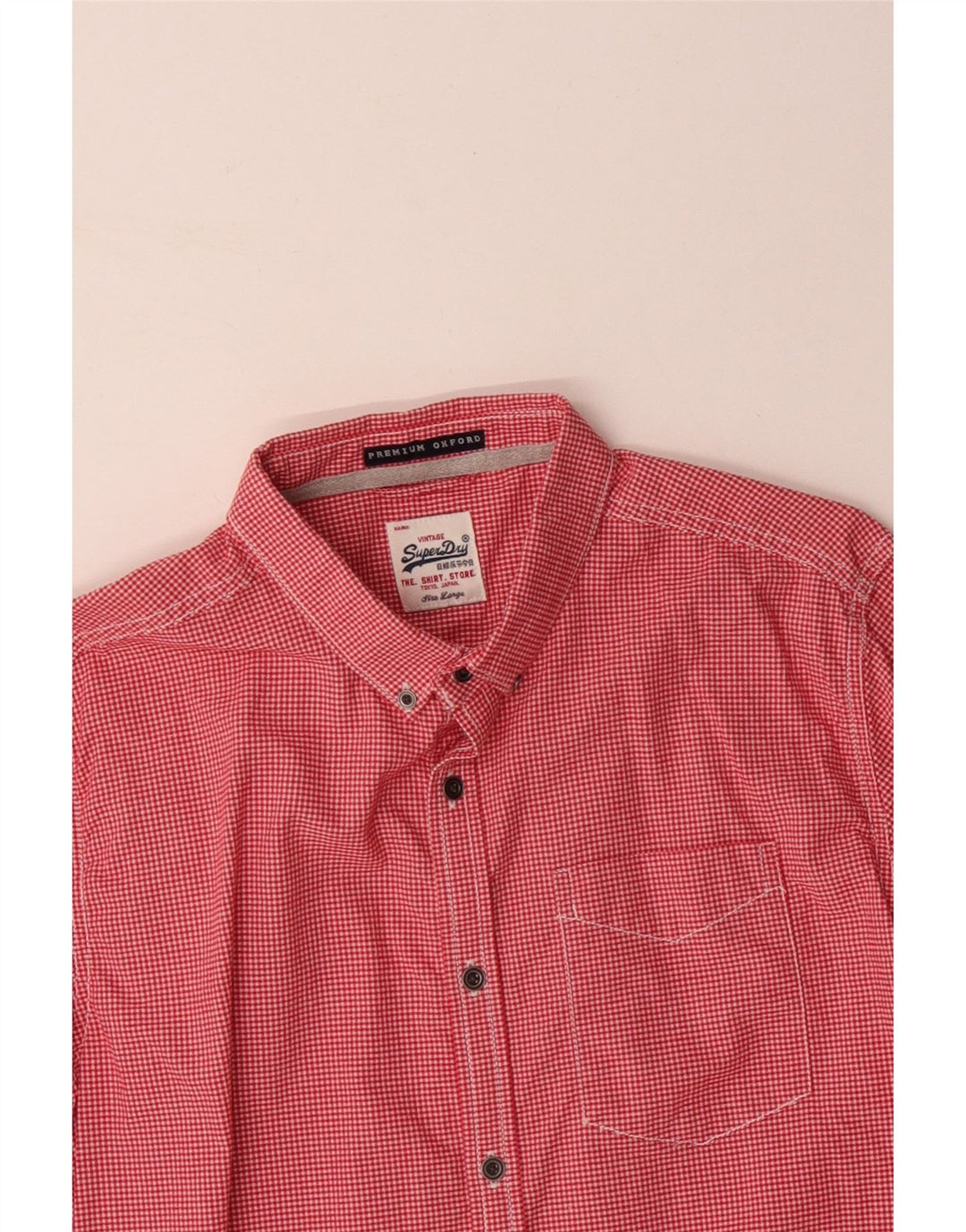 Camisa masculina SUPERDRY grande algodão guingão vermelho