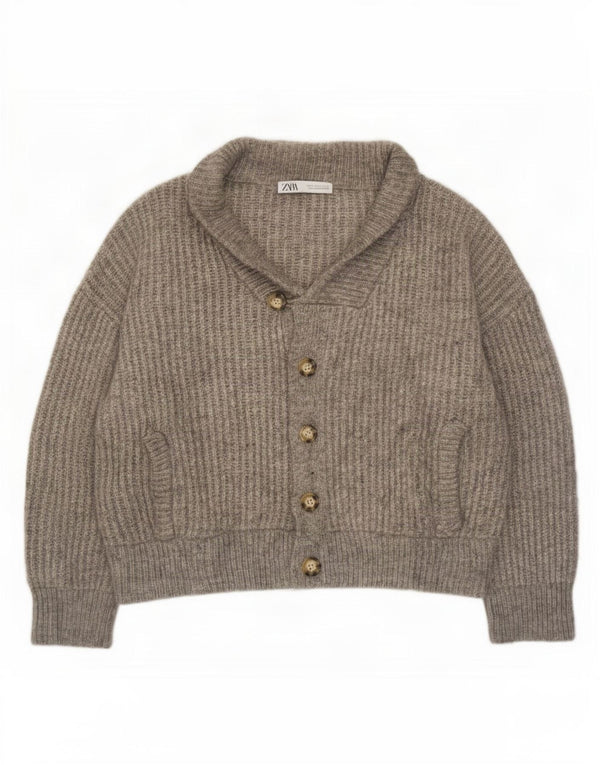Suéter cardigã feminino Zara crop oversized Reino Unido 10 pequeno cinza acrílico