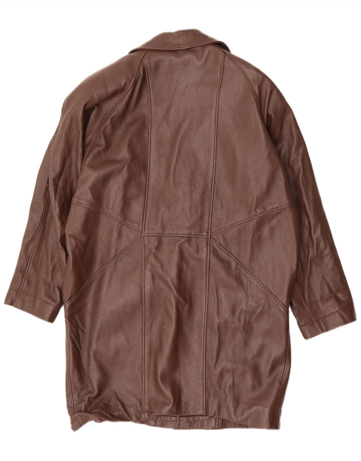 Casaco de couro superdimensionado feminino vintage UE 36 couro marrom pequeno