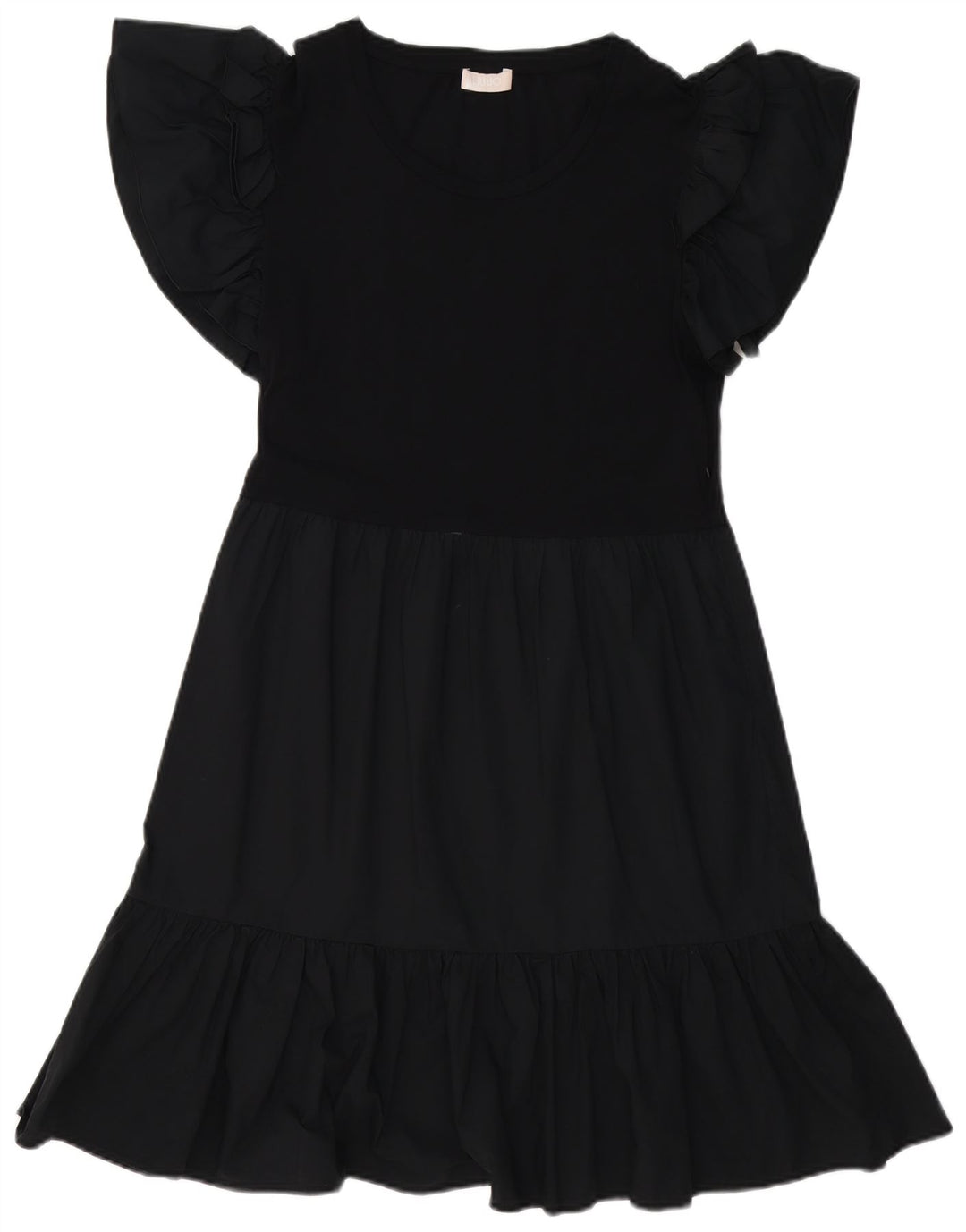 Liu Jo Vestido feminino evasê Reino Unido 12 algodão preto médio