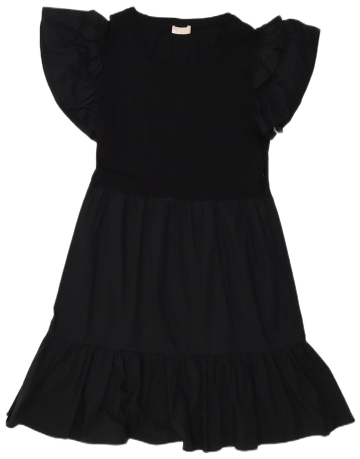 Liu Jo Vestido feminino evasê Reino Unido 12 algodão preto médio