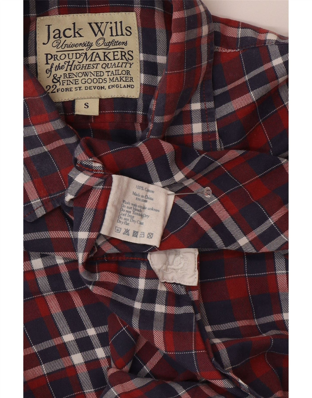 Camisa masculina Jack Wills pequena xadrez vermelha de algodão