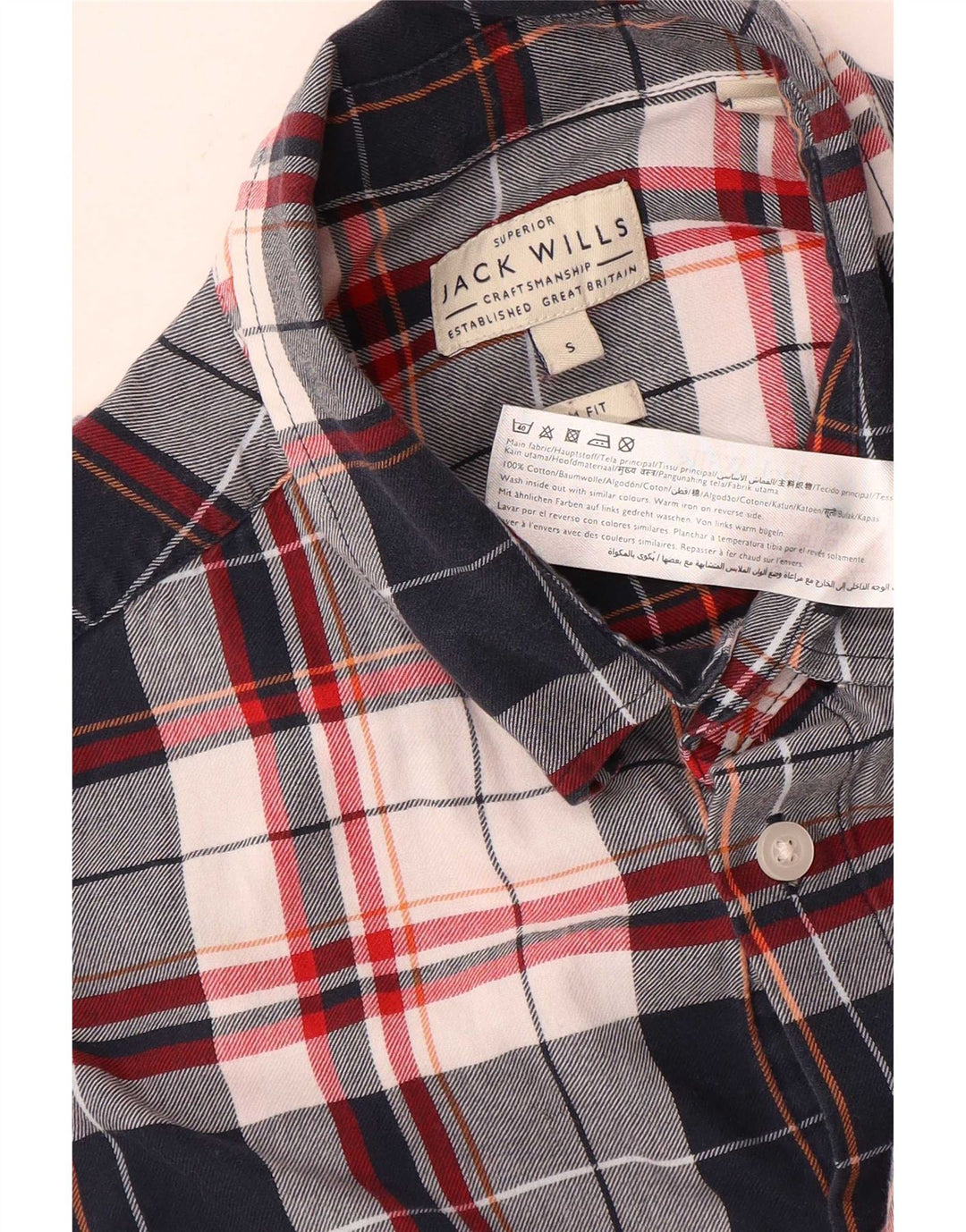Camisa masculina slim fit Jack Wills, pequena, azul marinho, xadrez, algodão