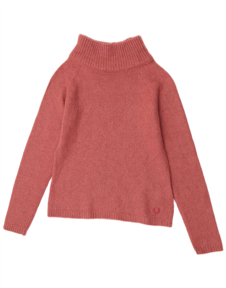 Suéter feminino Fred Perry com gola tartaruga e gola alta Reino Unido 10 pequeno rosa