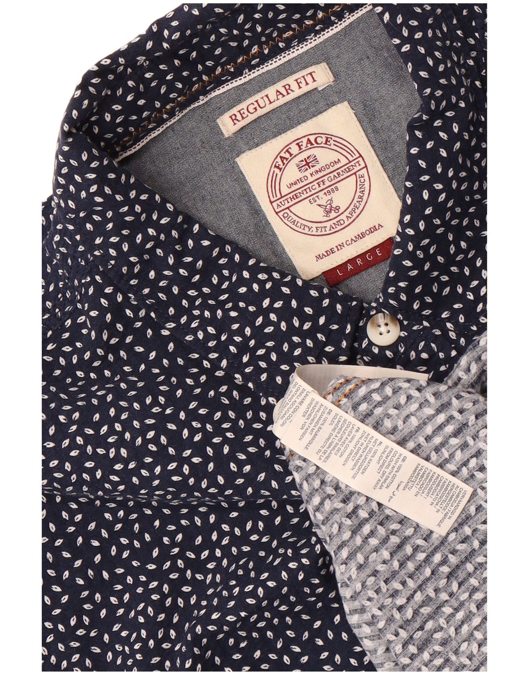 Camisa masculina de ajuste regular Fat Face grande algodão manchado azul marinho