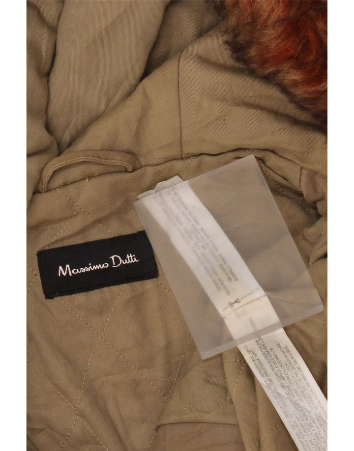 Jaqueta parka feminina com capuz Massimo Dutti Reino Unido 14 algodão cáqui médio