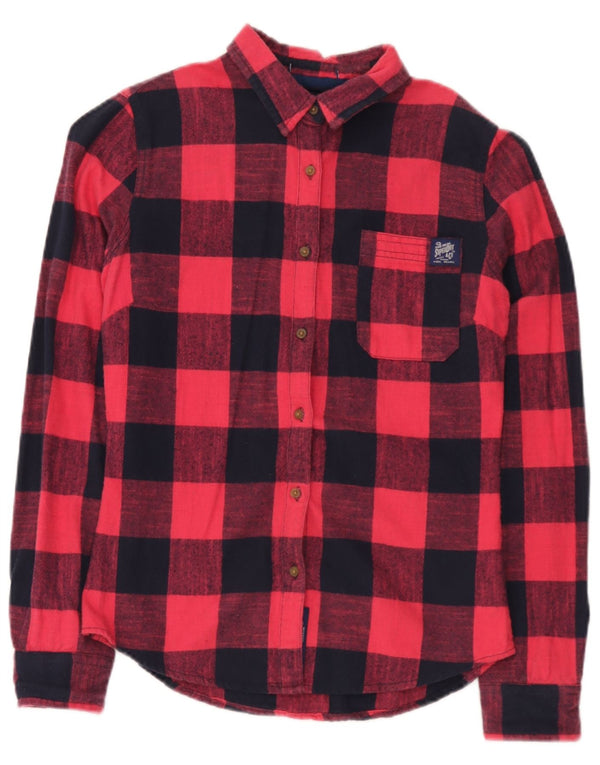 Camisa feminina Superdry Classic Fit flanela Reino Unido 10 pequeno algodão xadrez vermelho