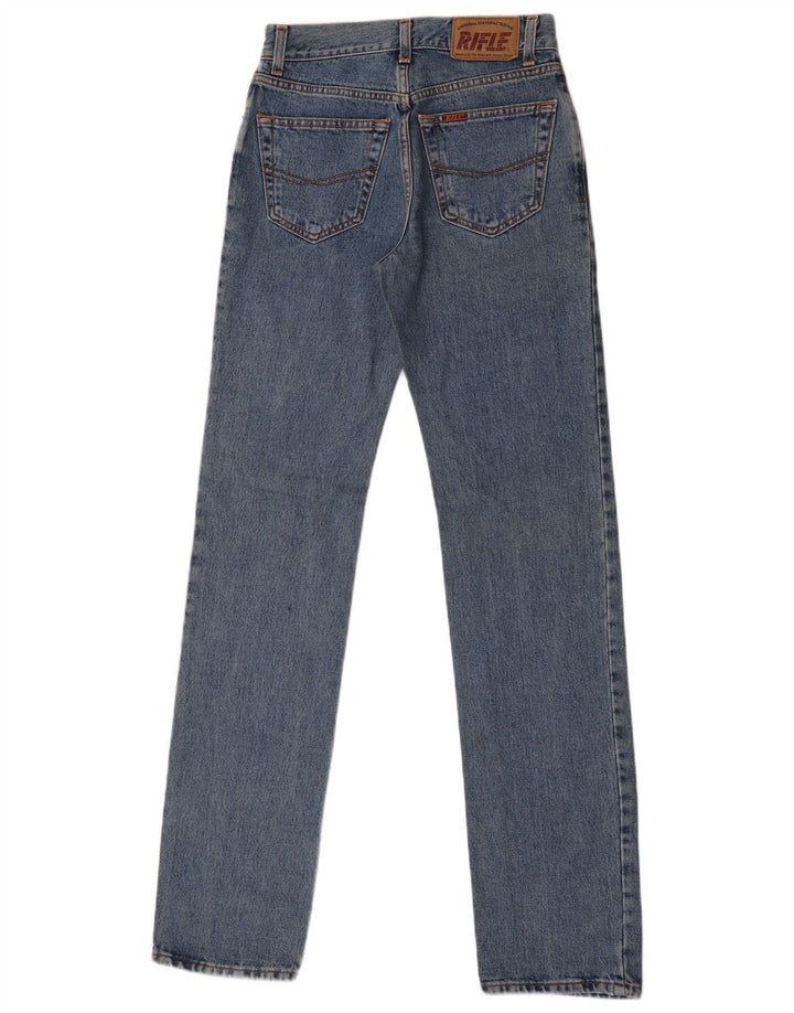 Rifle feminino jeans reto W28 L34 algodão azul