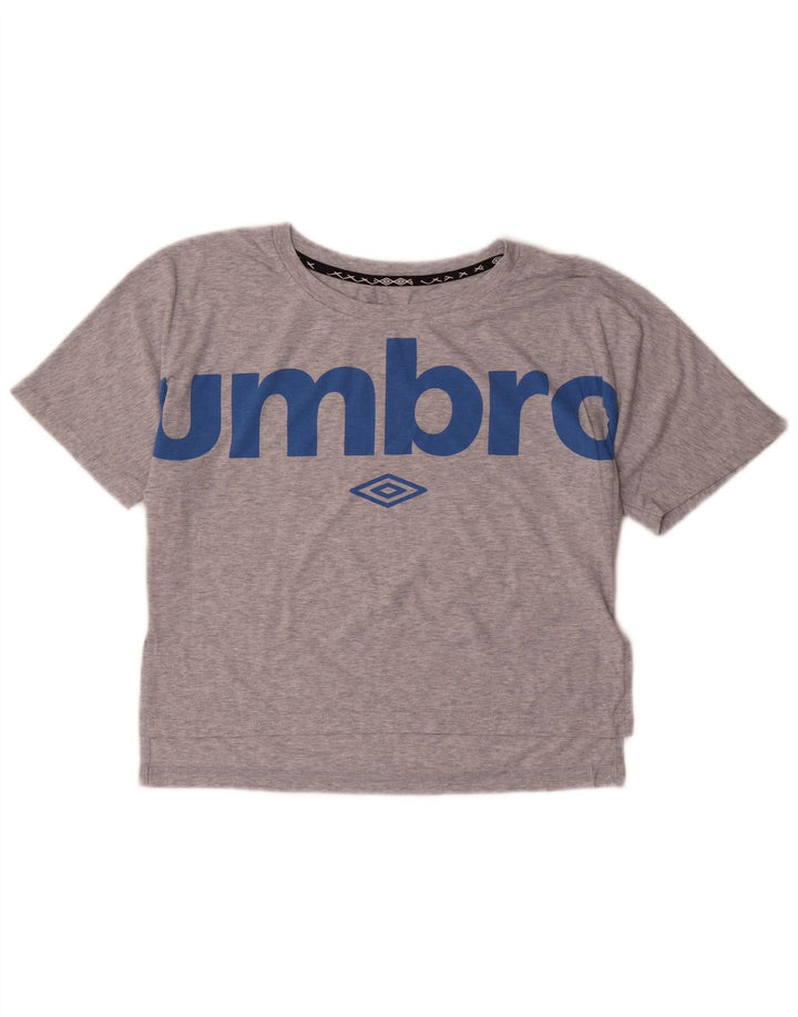 Camiseta feminina UMBRO Crop Graphic UK 14 Poliéster manchado cinza médio