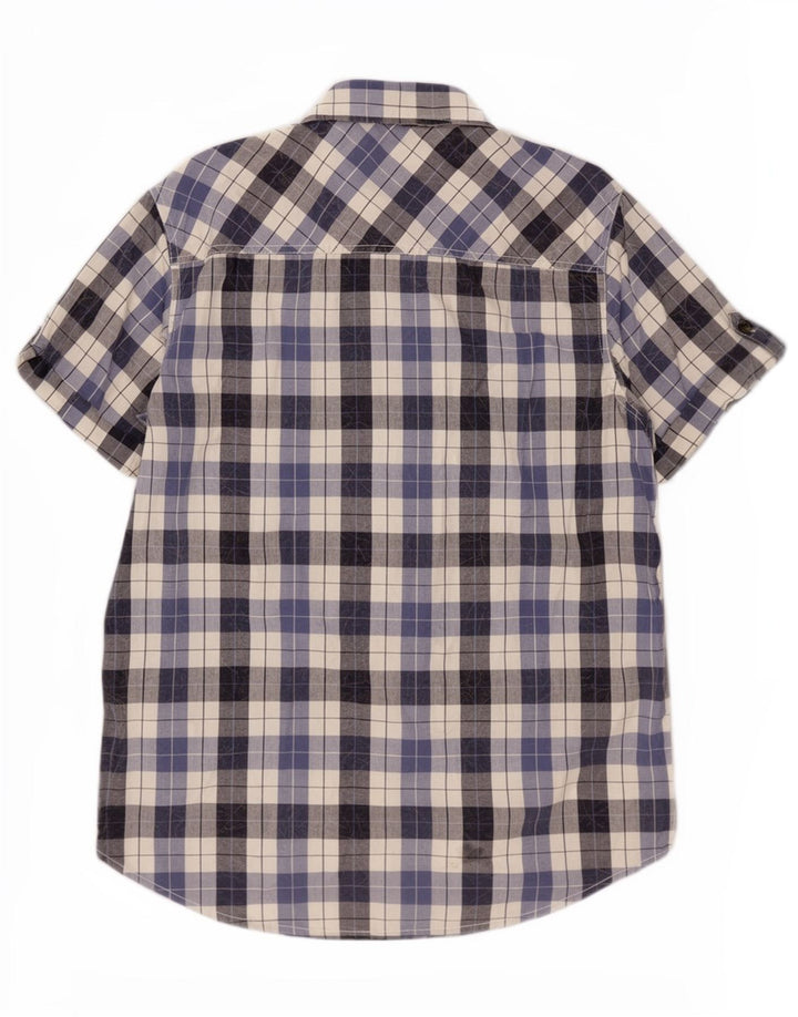 Camisa masculina de manga curta Weird Fish, algodão xadrez azul grande