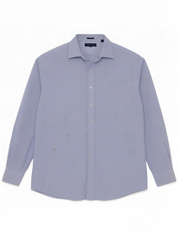 Camisa masculina Tommy Hilfiger Slim Fit tamanho 17 XL algodão listrado azul